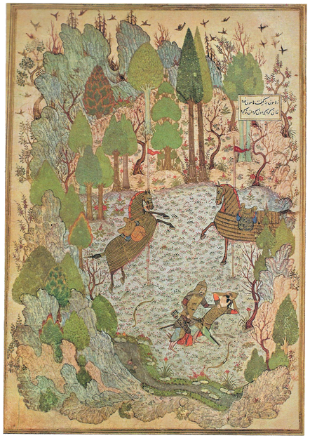 Combat de Houmây et Houmâyoun, page des poèmes de Khwaju Kermani (1280-1352), 